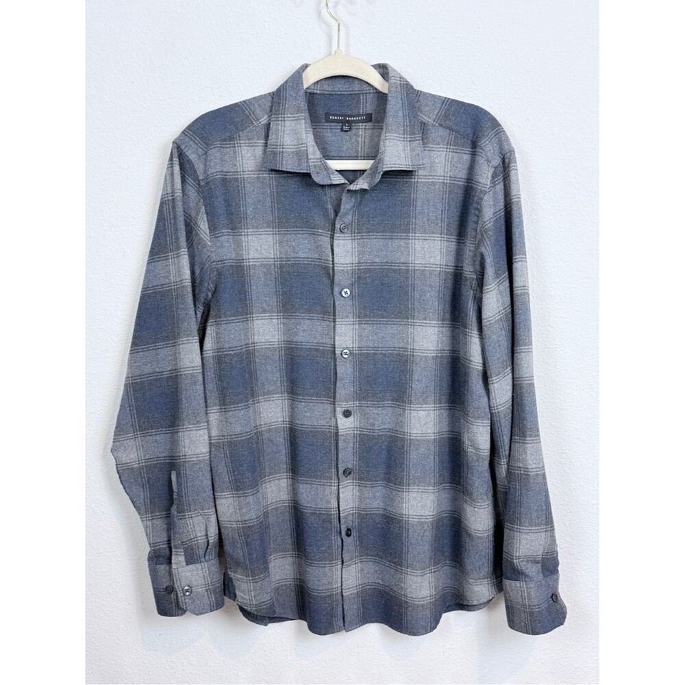 Robert Barakett Blue Gray Plaid Flannel Button-Down Shirt L
